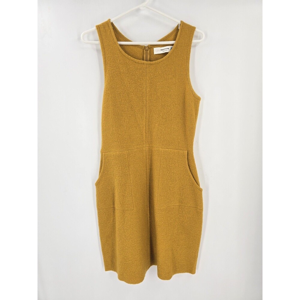Anthropologie Sparrow Mustard Yellow 100% Wool Sleeveless Dress W Pockets Sz M